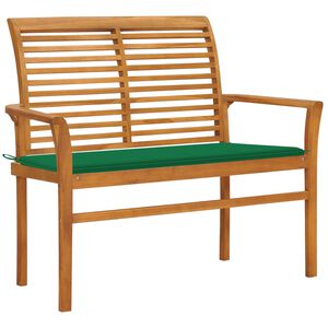 vidaXL Banco de jard&iacute;n madera maciza de teca con coj&iacute;n verde 112 cm
