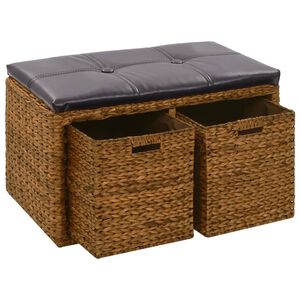vidaXL Banco con 2 cestas hierba marina 71x40x42 cm marr&oacute;n