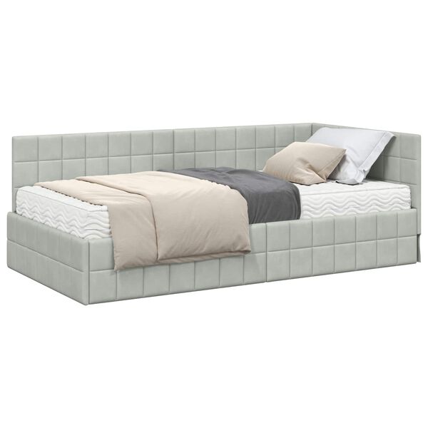 vidaXL Estructura de Cama Esquina con Colch&oacute;n Manual 2 pcs Gris claro