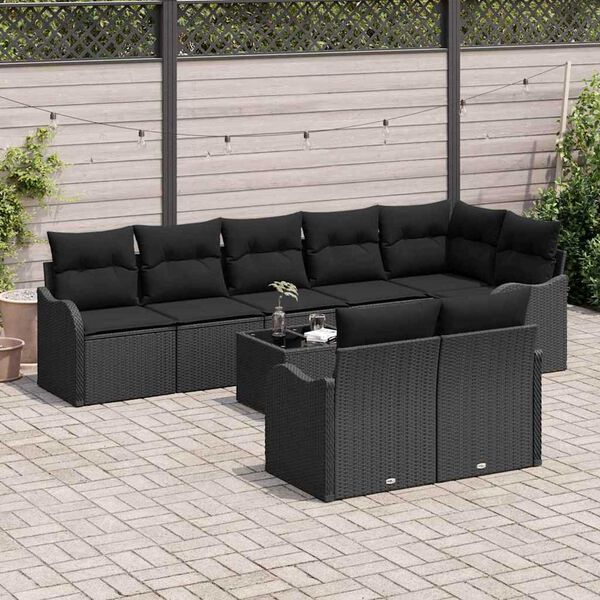 vidaXL Conjunto de sof&aacute; de jard&iacute;n 9 pcs Negro rat&aacute;n sint&eacute;tico