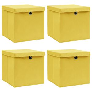 vidaXL Cajas de almacenaje con tapas 4 uds tela amarillo 32x32x32 cm
