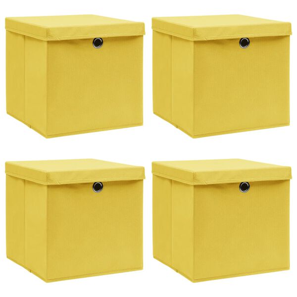 vidaXL Cajas de almacenaje con tapas 4 uds tela amarillo 32x32x32 cm