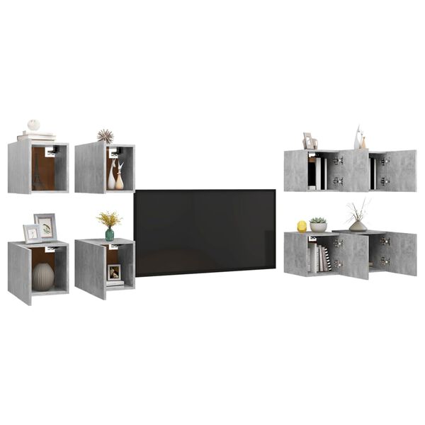 vidaXL Muebles de TV de pared 8 piezas gris hormigón 30,5x30x30 cm