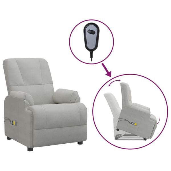 vidaXL Sill&oacute;n de masaje elevable de piel de ante artificial gris claro