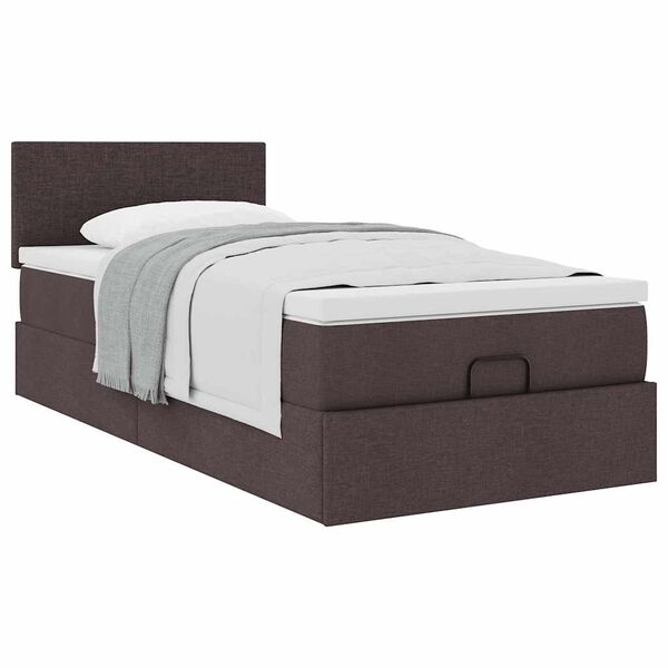 vidaXL Cama otomana con colch&oacute;n marr&oacute;n oscuro 100x200 cm tela