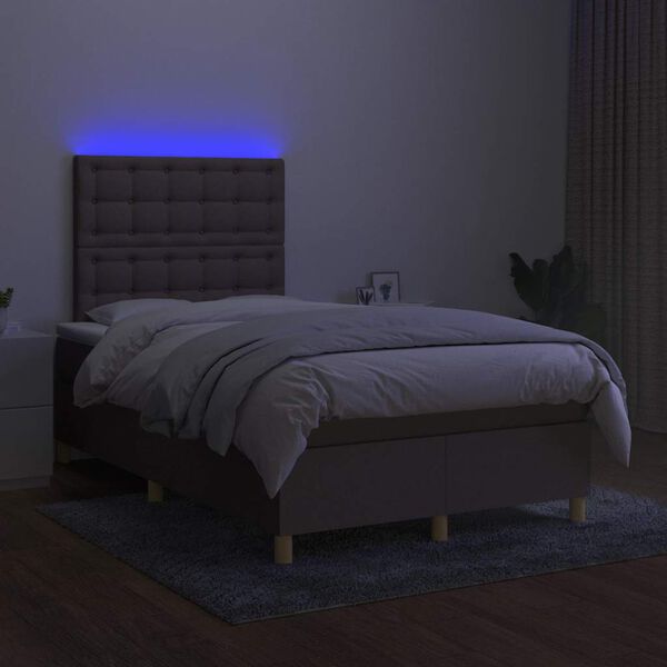 vidaXL Cama box spring con colch&oacute;n y LED tela gris taupe 120x190 cm