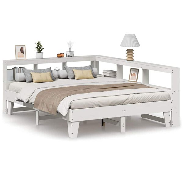 vidaXL Cama con estanter&iacute;a sin colch&oacute;n madera maciza blanca 140x200 cm