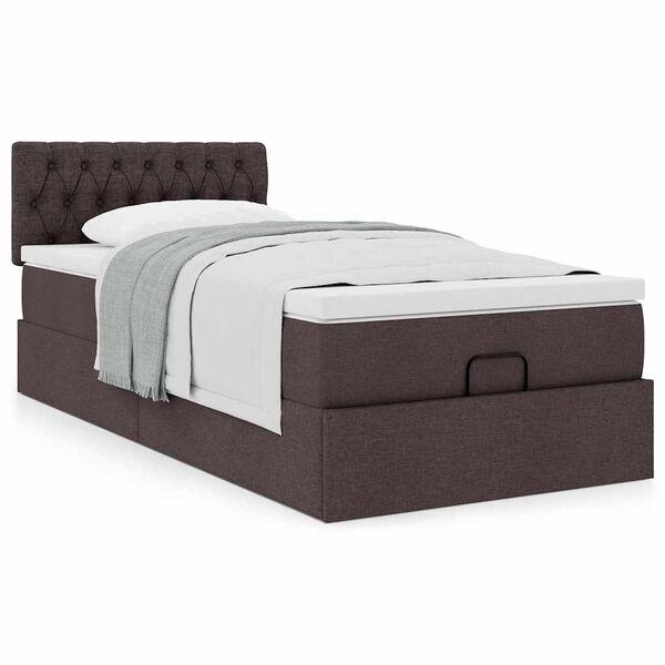 vidaXL Estructura cama otomana colch&oacute;n tela marr&oacute;n oscuro 80x200cm