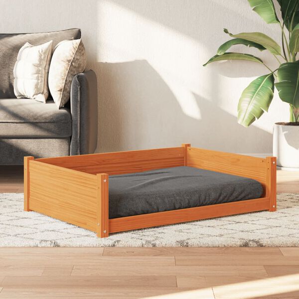 vidaXL Cama para perros madera de pino marr&oacute;n cera 105,5x75,5x28 cm