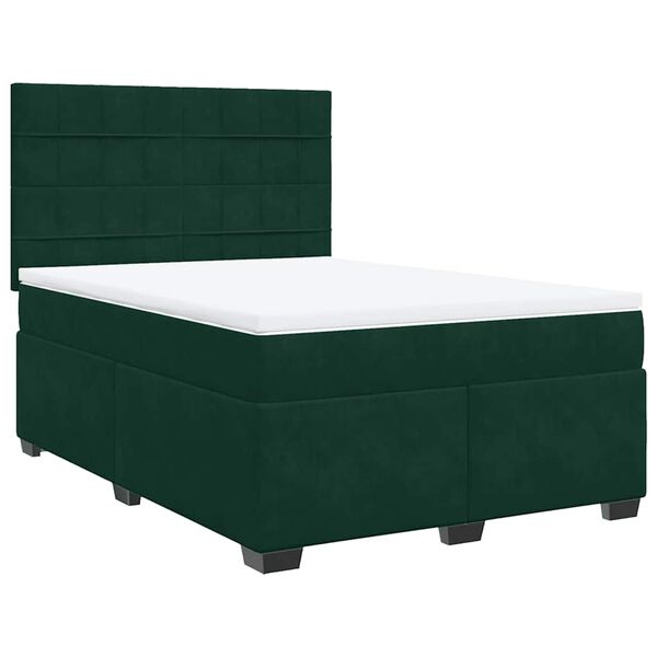 vidaXL Cama box spring con colch&oacute;n terciopelo verde oscuro 140x200 cm