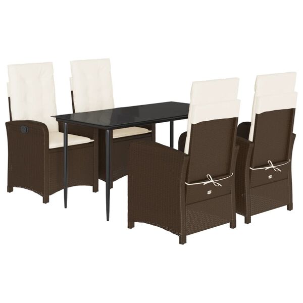 vidaXL Set comedor de jard&iacute;n 5 piezas y cojines rat&aacute;n sint&eacute;tico marr&oacute;n