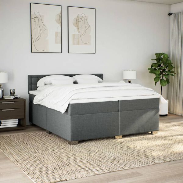vidaXL Cama box spring con colch&oacute;n tela gris oscuro 200x200 cm
