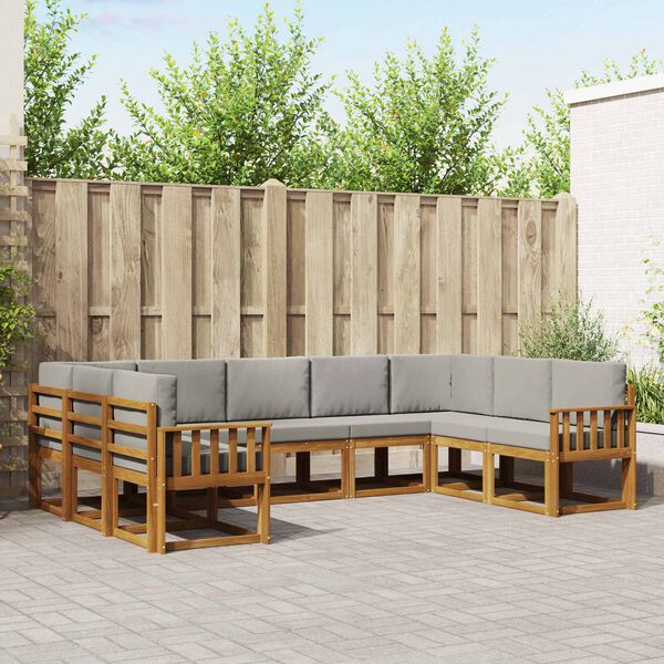 vidaXL Conjunto de sof&aacute;s de exterior 9 pcs Gris Natural y Claro