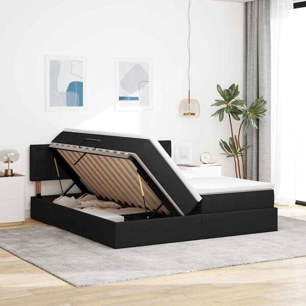 vidaXL Cama con almacenamiento Negro 180 x 200 cm Cuero sint&eacute;tico