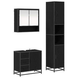 vidaXL Juego de muebles de ba&ntilde;o 3 pcs Roble Negro Madera de ingenier&iacute;a