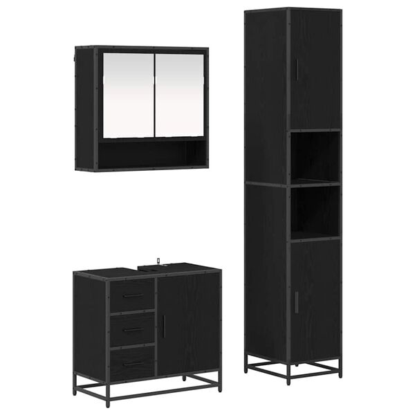 vidaXL Juego de muebles de ba&ntilde;o 3 pcs Roble Negro Madera de ingenier&iacute;a