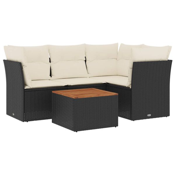 vidaXL Set de muebles de jardín 5 pzas y cojines ratán sintético negro