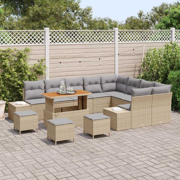 vidaXL Conjunto de sof&aacute; de jard&iacute;n 13 pcs Beige Polirat&aacute;n