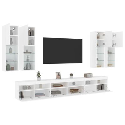 vidaXL Mueble de pared de TV con luces LED 7 piezas blanco