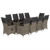 vidaXL Set de mesa y sillas de jard&iacute;n 11 pzas y cojines rat&aacute;n PE gris