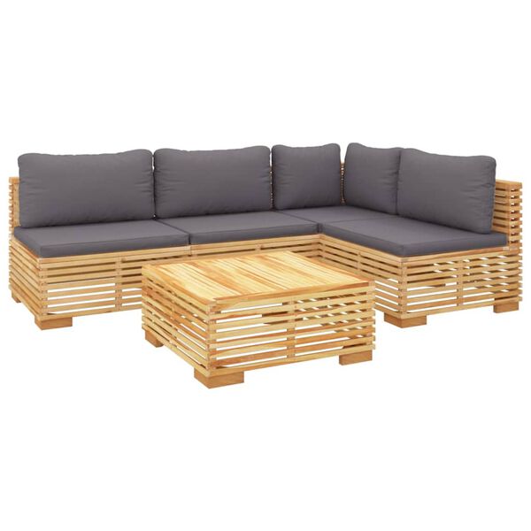 vidaXL Juego muebles de jard&iacute;n 5 piezas y cojines madera maciza teca