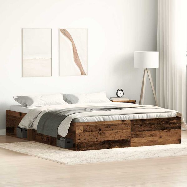 vidaXL Estructura de cama sin colch&oacute;n madera antigua 150x200 cm