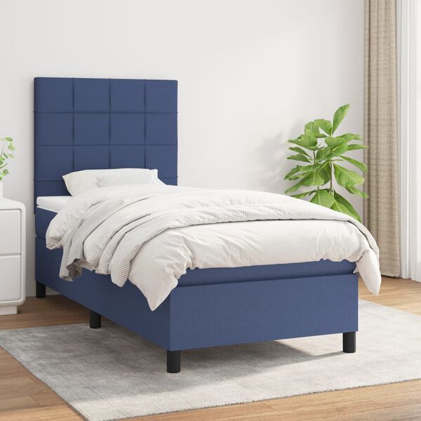 vidaXL Cama box spring con colch&oacute;n tela azul 80x200 cm