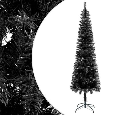 vidaXL Árbol de Navidad delgado con luces y bolas negro 180 cm