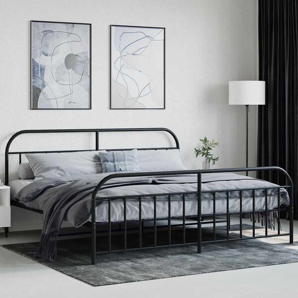 vidaXL Estructura cama sin colch&oacute;n con estribo metal negro 200x200 cm