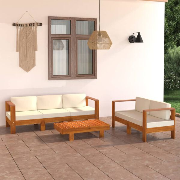 vidaXL Conjunto de jard&iacute;n 5 piezas con cojines 100x60 cm madera de acacia