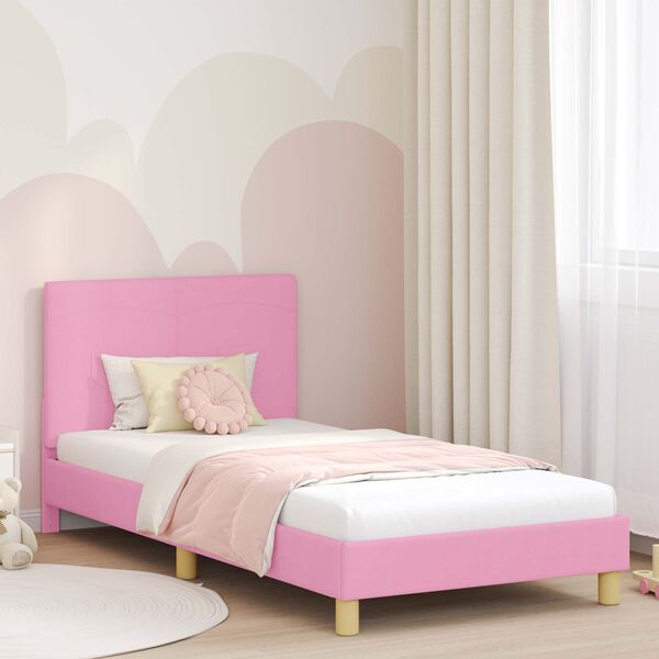 vidaXL Cama para ni&ntilde;os con cabecero con cabecera Rosa 90 x 200 cm tela