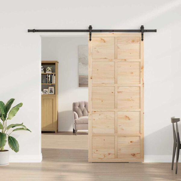 vidaXL Puerta Corredera Marr&oacute;n 100 x 208 cm Madera de pino macizo