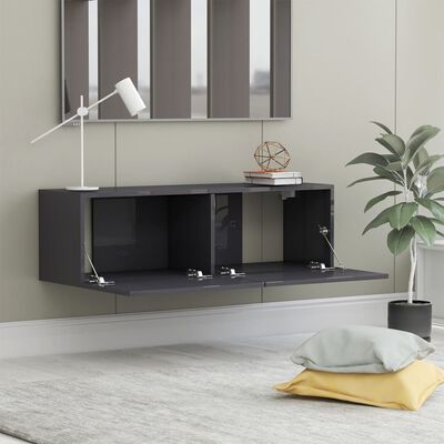 vidaXL Mueble TV madera contrachapada gris brillante 100x30x30 cm