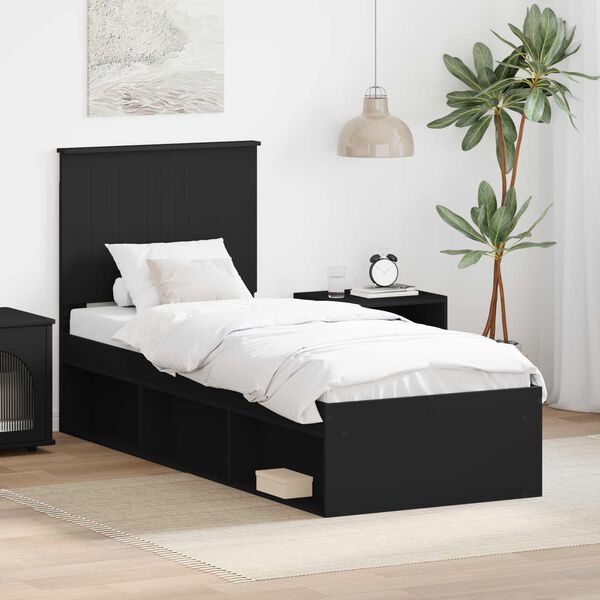vidaXL Estructura de cama Negro 75 x 190 cm Madera de pino macizo