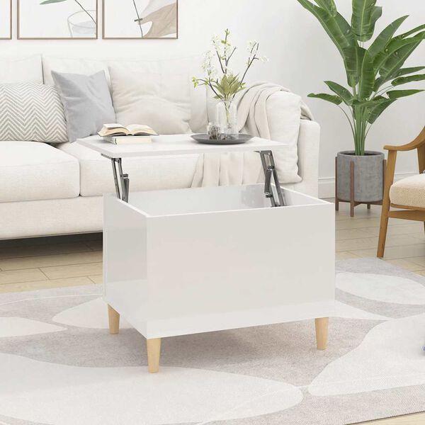 vidaXL Mesa de centro madera contrachapada blanco brillo 60x44,5x45 cm