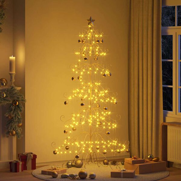 vidaXL Árbol de Navidad de metal con soporte Dorado 215 cm