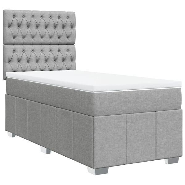 vidaXL Cama box spring con colch&oacute;n tela gris claro 90x200 cm