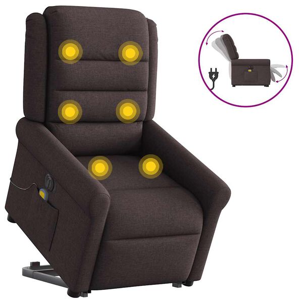 vidaXL Sill&oacute;n masaje el&eacute;ctrico reclinable elevable tela marr&oacute;n oscuro