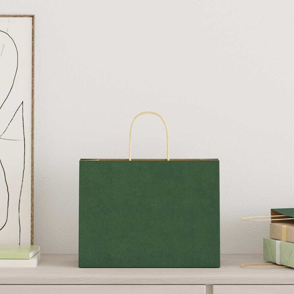 vidaXL Bolsas de papel con asas 250 uds verde 32x17x25 cm