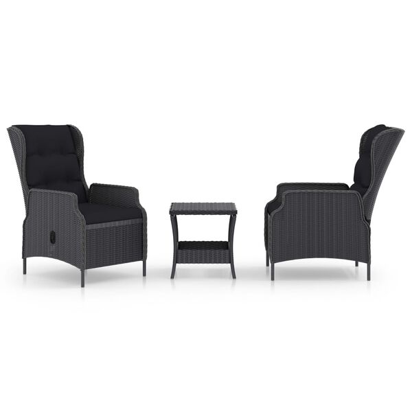 vidaXL Set muebles jardín 3 pzas ratán sintético gris oscuro y cojines