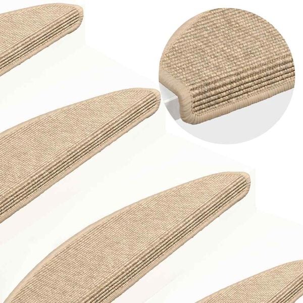 vidaXL Felpudos para escaleras 15 uds 65x21x4 cm Beige Claro Semicircular Grande