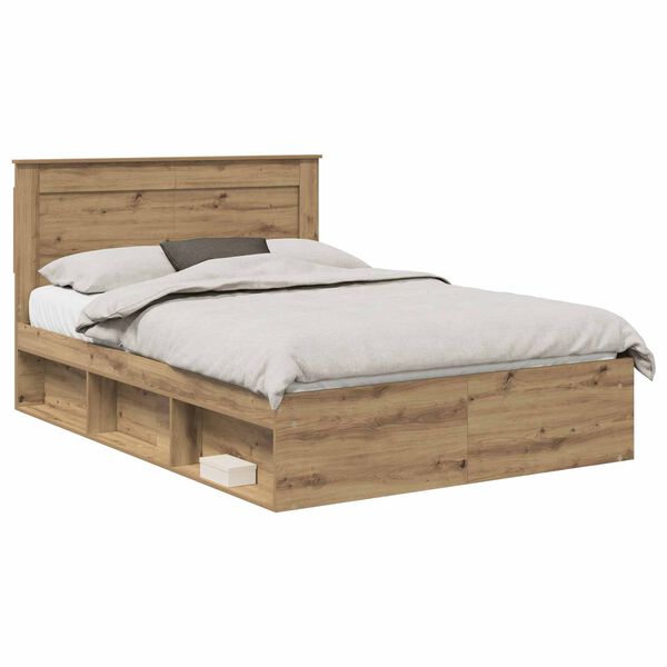 vidaXL Estructura de cama con cabecera Roble Artesanal 160 x 200 cm