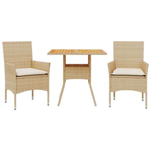 vidaXL Set de comedor jard&iacute;n 3 pzas con cojines rat&aacute;n PE acacia beige