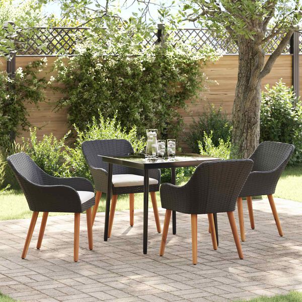 vidaXL Conjunto de Comedor de Jard&iacute;n 5 pcs Negro rat&aacute;n sint&eacute;tico