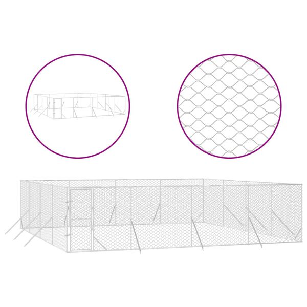 vidaXL Perrera de exterior acero galvanizado plateado 8x8x2 m