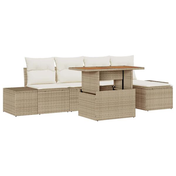 vidaXL Conjunto de Comedor de Jard&iacute;n con coj&iacute;n 6 pcs Beige y Crema