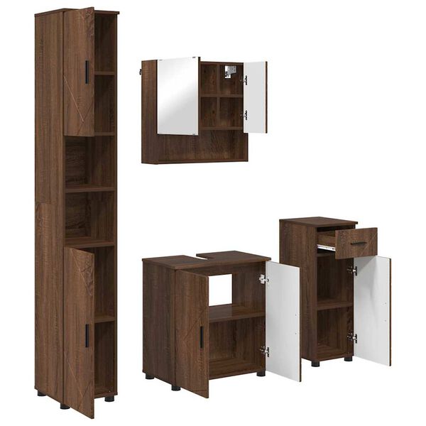 vidaXL Juego de muebles de ba&ntilde;o con caj&oacute;n 4 pcs Roble Marr&oacute;n