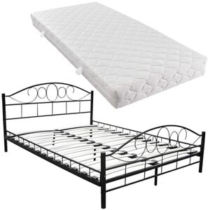 vidaXL Cama de metal negro con colch&oacute;n 180x200 cm