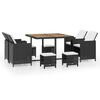 vidaXL Set comedor de jard&iacute;n 9 pzas rat&aacute;n sint&eacute;tico y madera negro