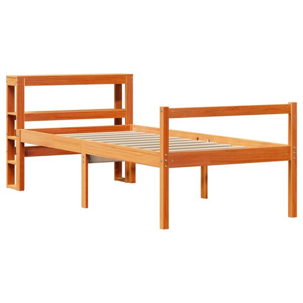 vidaXL Estructura cama con cabecero madera pino marr&oacute;n cera 90x200 cm